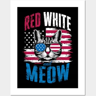 Red White And meow sunglasses Posters and Art